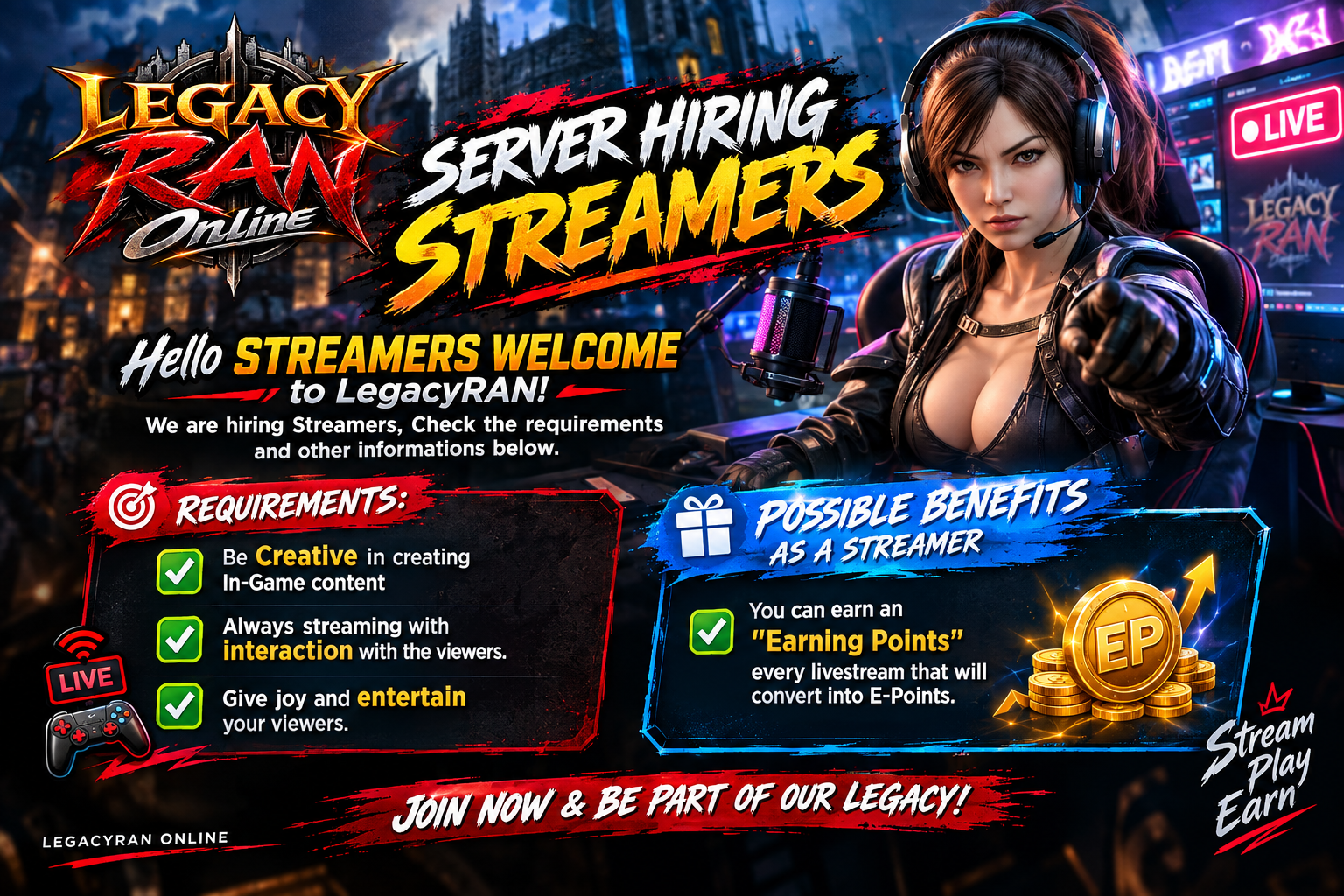 LegacyRAN Server Hiring Streamers